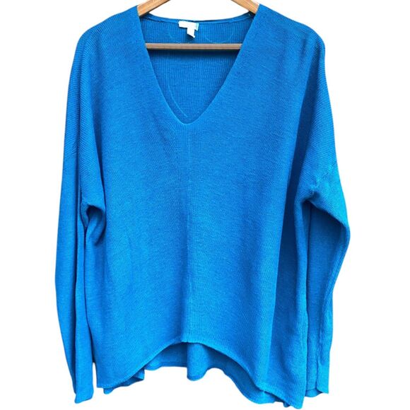 Eileen Fisher Organic linen blend V-neck teal blue thin sweater top lagenlook XL - Picture 7 of 10
